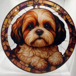 Suncatcher Acrylic Shitzu Dog Puppy Decoration 7.5” Hanging Wall Window Decor